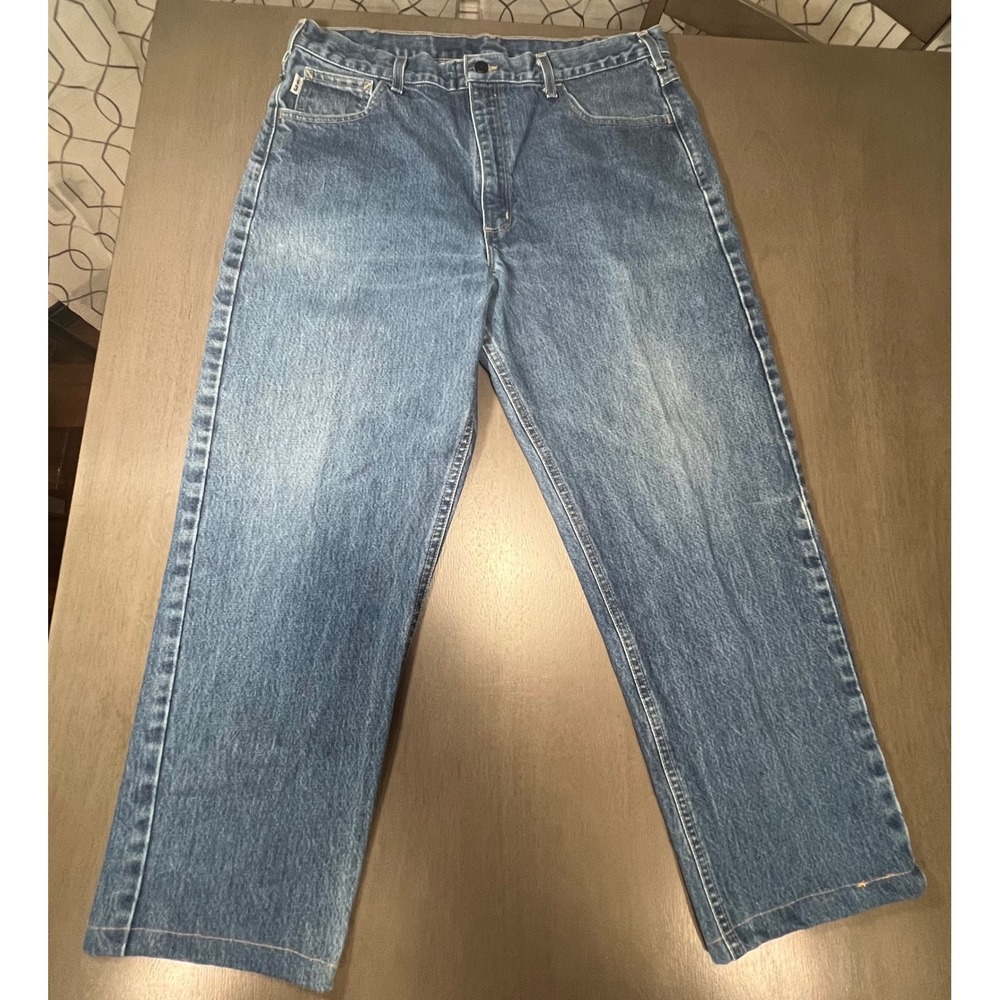 Carhartt FR Flame Resistant Denim Jeans Mens 37x29 Blue Straight Leg Workwear